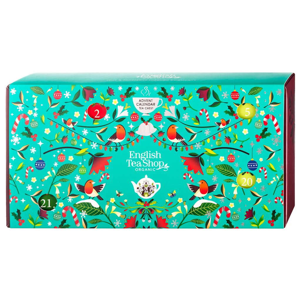 Bio Brust-Adventskalender mit 13 Teesorten in Pyramidensäckchen, 25 x 2 g, saisonales Produkt von English Tea Shop