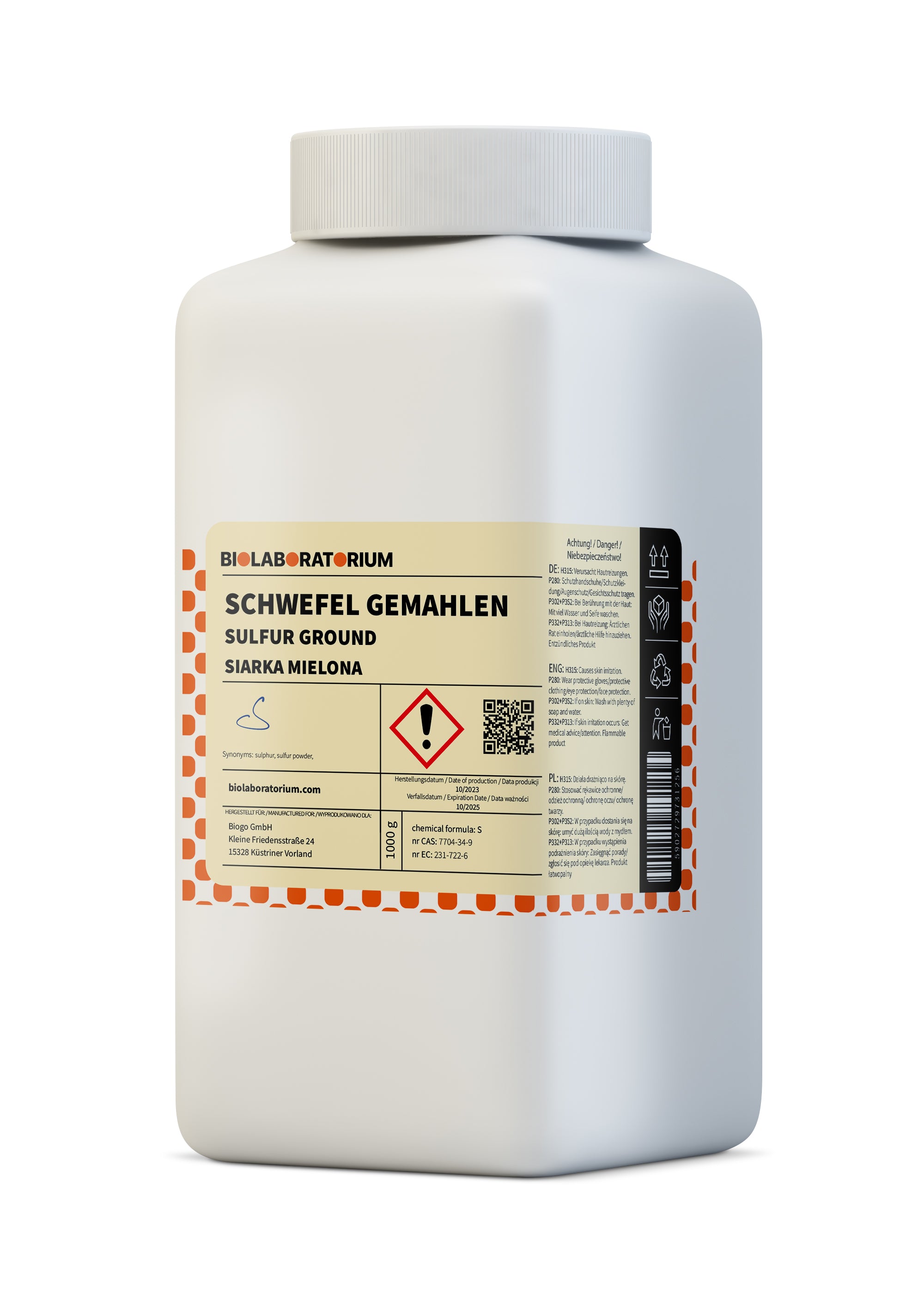 Gemahlener Schwefel 1 kg Biolaboratorium - Biogo.de