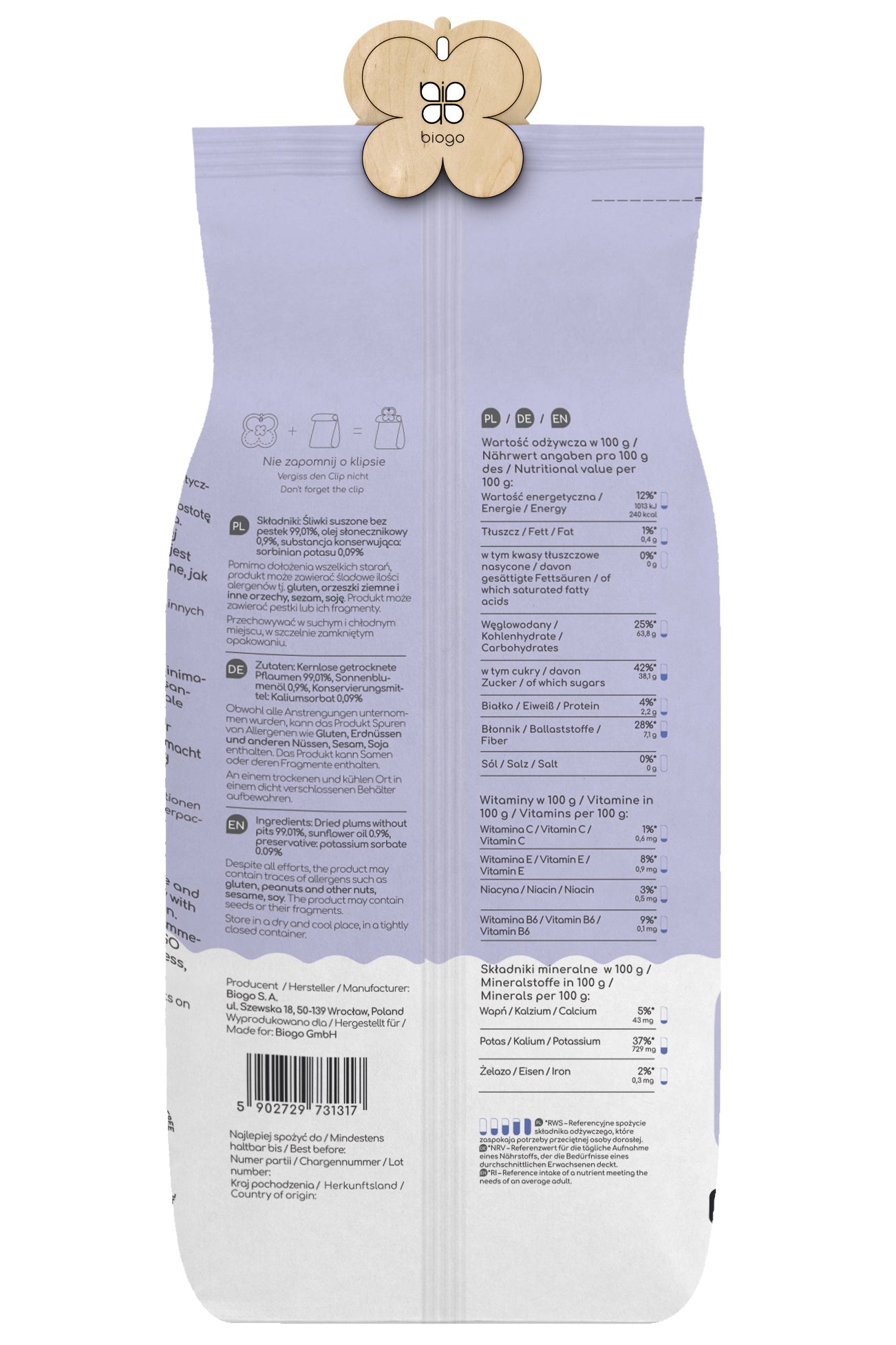 Getrocknete Pflaumen 1 kg BIOGO - Biogo.de