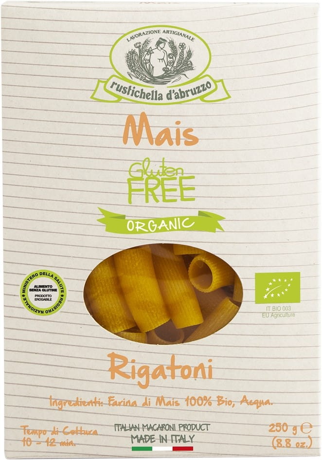 Glutenfreie Bio-Maisnudeln in Tubenform von RUSTICHELLA DABRUZZO, 250 g, frisch und authentisch italienisch.