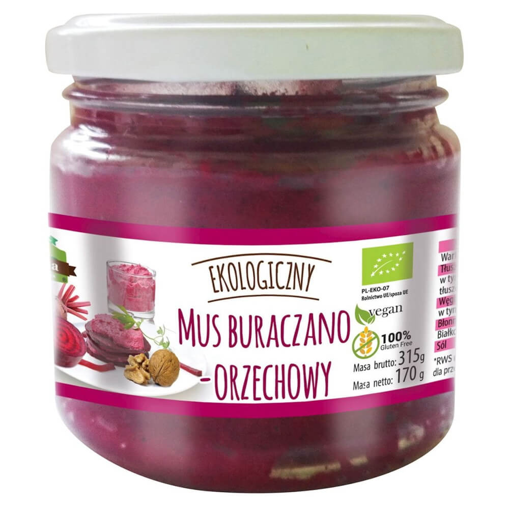 Bio Rote-Bete-Nuss-Mousse von FARMA ŚWIĘTOKRZYSKA in 170 g Schüssel, cremige Nuss- und Rote-Bete-Delikatesse