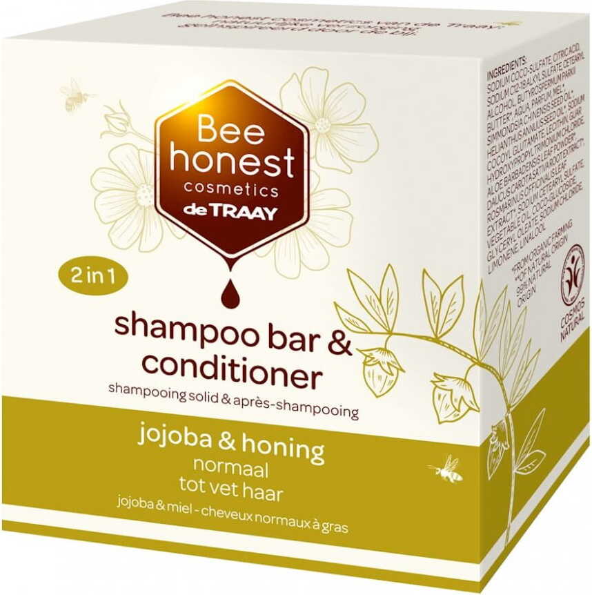 Shampoo und Spülung für normales und fettiges Haar 2in1 Riegel, Jojobaöl und Öko-Honig 80 g - BEE HONEST