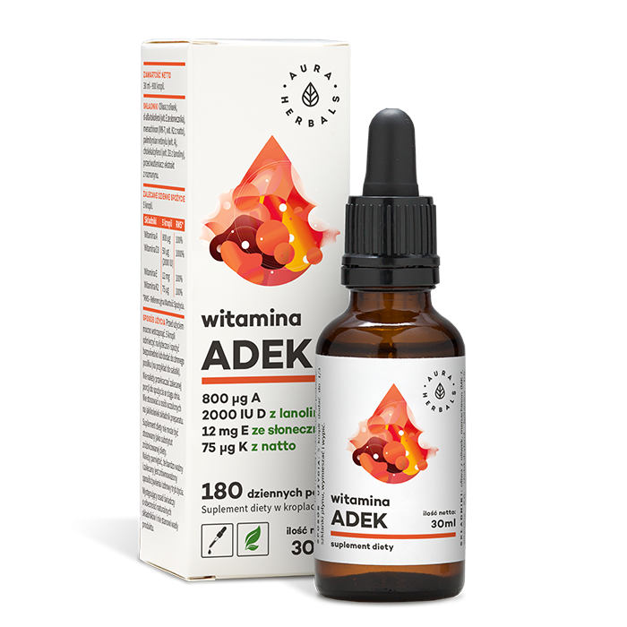 Vitamin A und D3 2000 IE und E und K2 MK7 ADEK Tropfen 30 ml AURA HERBALS