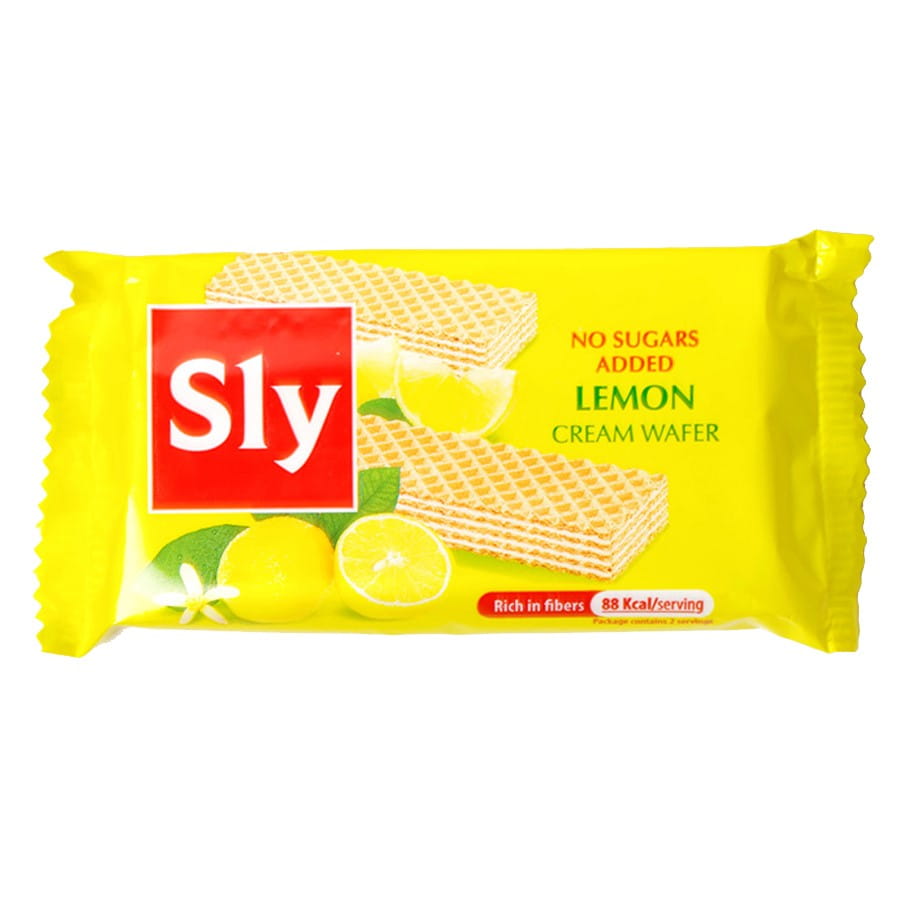 Zitronencremewaffeln von SLY NUTRITIA, ohne Zuckerzusatz, 40g, detaillierte Nahaufnahme der Waffeln mit Zitronencreme