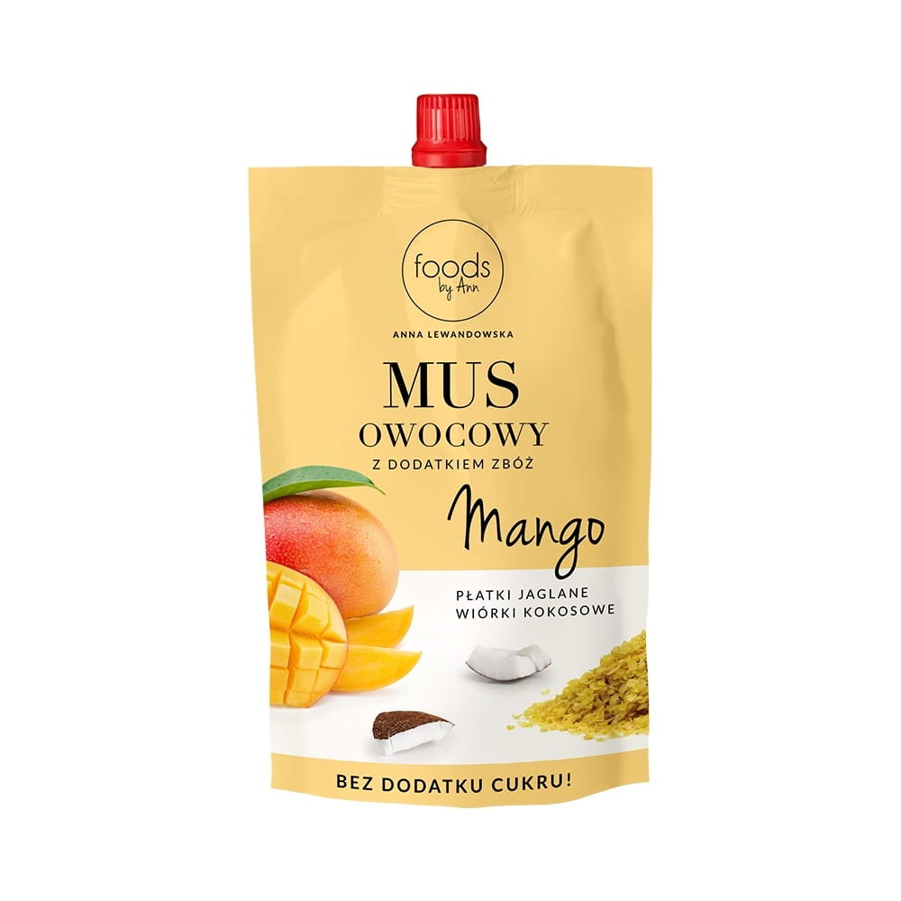 Mango-Fruchtmousse, Hirseflocken, Kokos-Shrims 100 g FOODS BY ANN