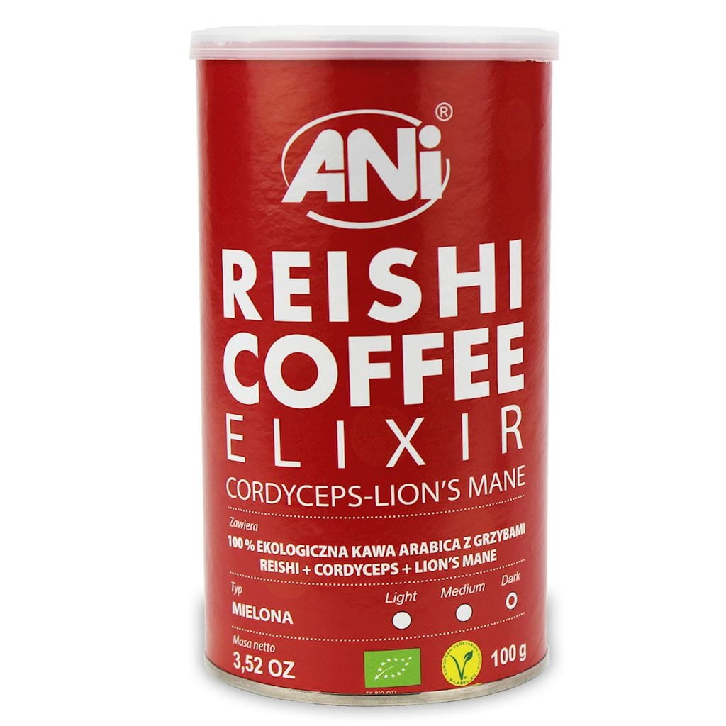 Gemahlener Kaffee Arabica mit Reishi-Pilzen + Cordyceps + Löwenmähne BIO 100 g - ANI - Biogo.de