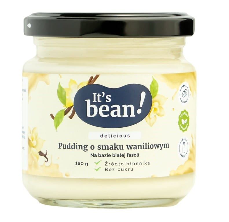 Vanillepudding von ITS BEAN in 160 g Packung, cremige Vanillegeschmack mit glatter Textur, auf dem Bild sichtbar.