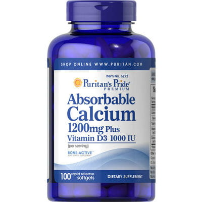 Verdauliches Calcium mit Vitamin D3 1200 mg resorbierbares Calcium plus D3 100 Kapseln PURITAN'S PRIDE