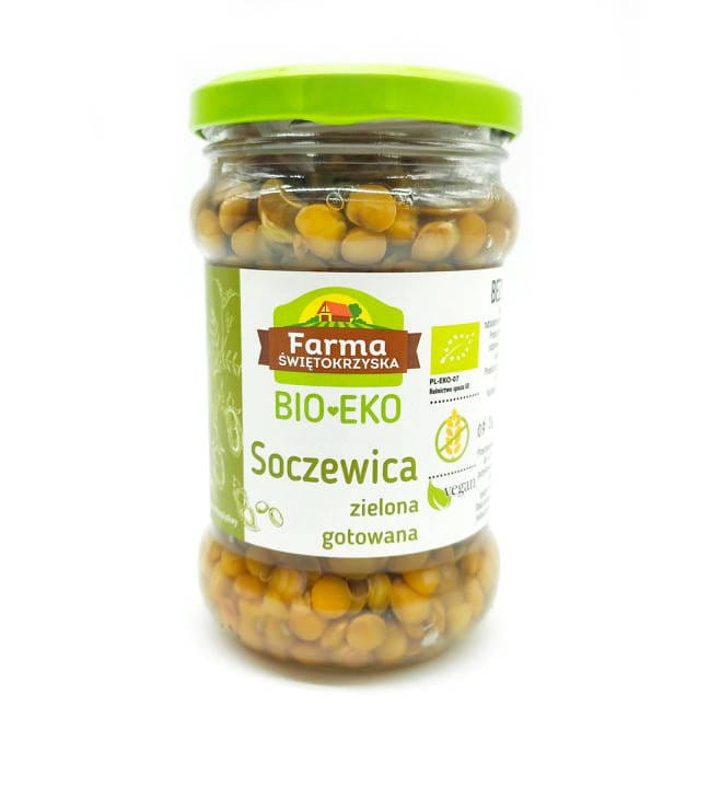 GRÜN GEKOCHTE GLUTENFREIE BIO-LINSEN 300 g (195 g) (GLAS) - FARM ŚWIĘTOKRZYSKA - Biogo.de