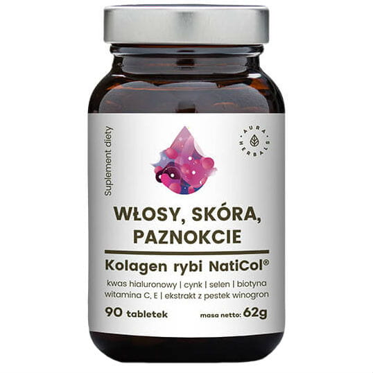Haare Haut Nägel Fisch Kollagen Naticol + Selen + Biotin 90 Tabletten 62g AURA HERBALS