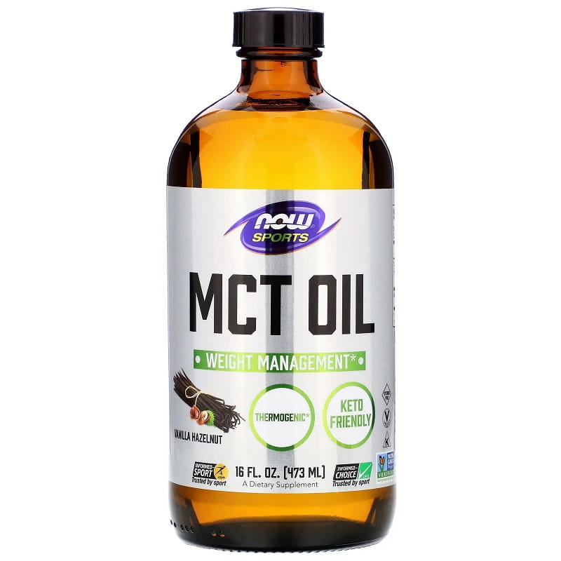 MCT-Öl Triglyceride von mittelkettigen Fettsäuren Vanille- und Haselnussgeschmack 473 ml NOW FOODS NOW SPORTS
