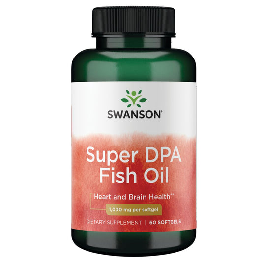 Hochwertiges Swanson Super DPA Fischöl in 60 Kapseln, reich an Omega-3-Fettsäuren, für Herz und Gehirngesundheit.