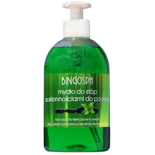 Bingospa Fußseife für schwitzanfällige Füße, zeigt eine Flasche mit Seife auf weißem Hintergrund