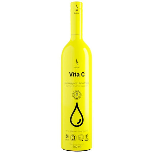 Duolife Vita C 750ml Flasche, Vitamin C Getränk zur Stärkung des Immunsystems und gegen Influenza, auf weißem Hintergrund