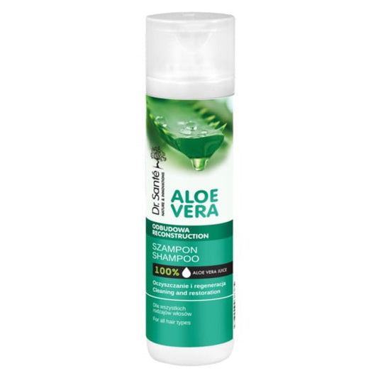 Dr. Sante Aloe Vera Haarshampoo in 250 ml Flasche, zeigt die grüne Verpackung und ist für sanftes Haarpflege geeignet