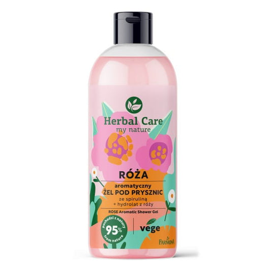 Duschgel von Farmona Herbal Care mit Rose-Duft, 500 ml Flasche, cremige Textur, ideal für sanfte Hautreinigung
