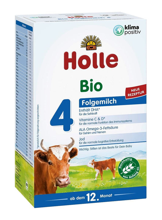 Bio Kuhmilch 4 von einem Jahr von HOLLE, 600 g, flüssige Muttermilch zum Stillen, naturbelassen und biologisch.