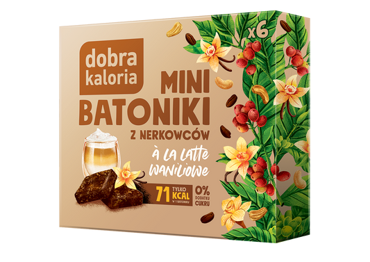 Mini Kernute Batoniki A'la Latte Vanille von Dobra Kaloria, 6 Stück, cremige Vanillegeschmack, kalorienarm, snackfähig