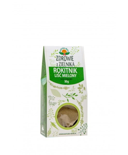 Gemahlenes Sanddornblatt von NATURA WITA in 50 g Packung, zeigt frische, getrocknete Sanddornblätter für natürliche Anwendungen