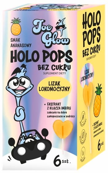 Bunter, zuckerfreier Lutscher von JOE GLOW, sechs Stück, 36g, mit bunten Fruchtaromen, detailreiche Verpackung und brillante Farben