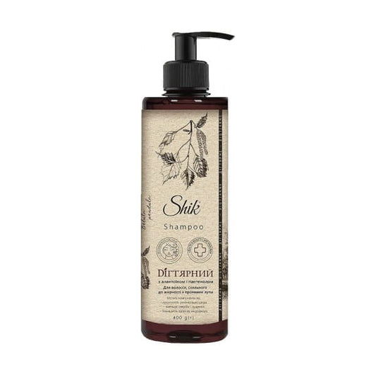 SHIK Dziegec Haarshampoo in 400 g Flasche, zeigt das Shampoo mit natürlicher Formel und grüner Verpackung.