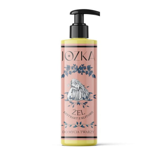 Jozka Clitoria Gesichtswaschgel von DARY NATURY in 200 ml Flasche, zeigt die Verpackung und Produktbeschreibung auf der Vorderseite.