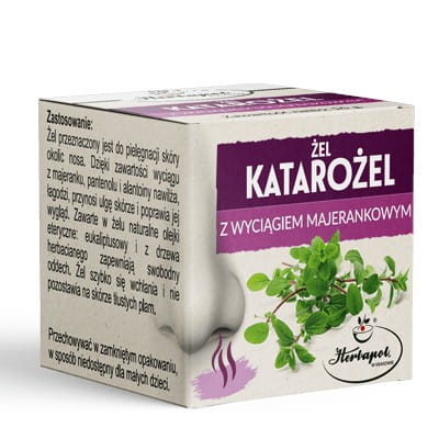 Herbapol Katarożel mit Majoran-Extrakt, Gel in einer weißen Tube, Anwendung gegen Husten und Erkältungssymptome