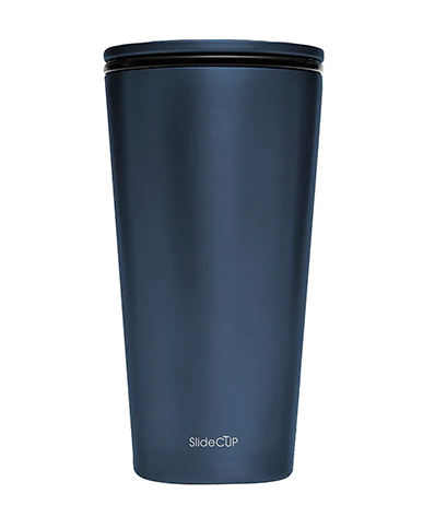 Edelstahl SLIDE MUG GRANAT 420 ml von CHIC-MIC mit rotem Griff und Deckel, langlebige Trinkbecher aus Edelstahl.