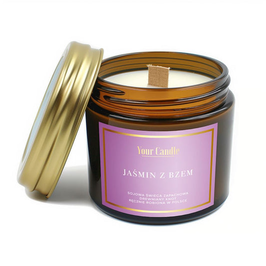 Hochwertige SOJA-Duftkerze mit Baumkerze in Jasminduft und Mabel-Duft, 120 ml, von YOUR CANDLE, in einem stilvollen Glas.