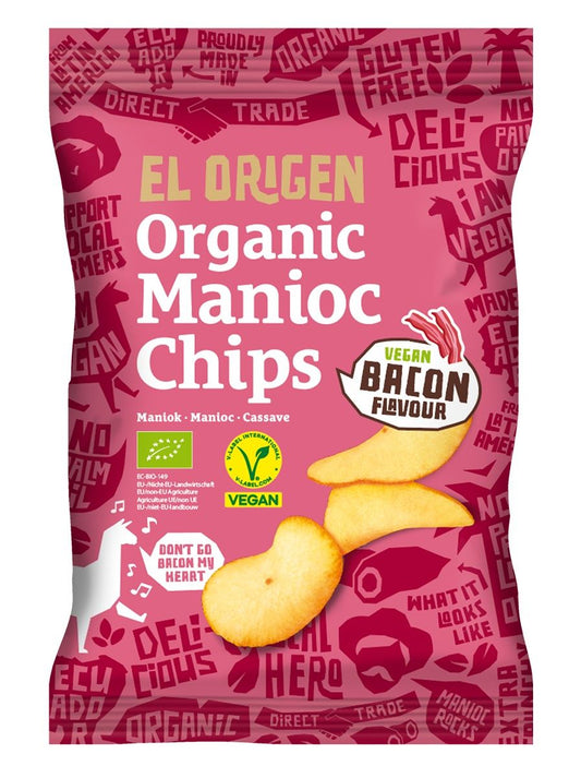 Veganer, glutenfreier BIO Maniok-Chips mit Beque-Geschmack von EL ORIGEN, 60 g, knusprige Snack-Option in natürlicher Verpackung