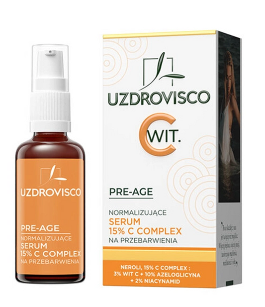 Hautserum von UZDROVISCO mit 15 % C-Complex für normale Haut, 30 ml Flasche, wirkt voralternd und verjüngend