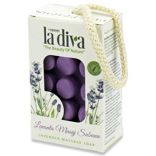 LA DIVA LAWENDOUS Massage-Seife 120 g mit Lavendelduft, cremige Textur, ideal für entspannende Anwendungen.