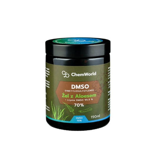 DMSO 70% Aloe Vera Gel von ChemWorld in 190 ml, mit Aloe Vera für Hautpflege, auf weißem Hintergrund sichtbar