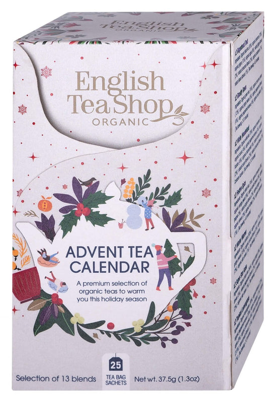 Weißer Tee-Adventskalender von ENGLISH TEA SHOP, 25-teiliges BIO-Set mit 37,5 g weißem Tee in 25 kleinen Verpackungen