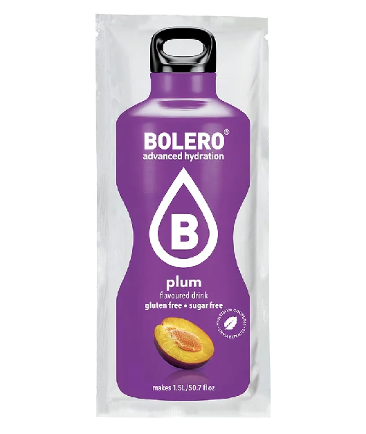 Bolero Instant Pflaume 9g, braune Pulverpackung mit Pflaumenaroma, für Getränke und Desserts.