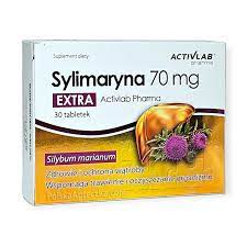 AktivLab Silymarin EXTRA 70 mg Tabletten, gesundheitsfördernde Nahrungsergänzung in Tablettenform, Nahaufnahme der Packung
