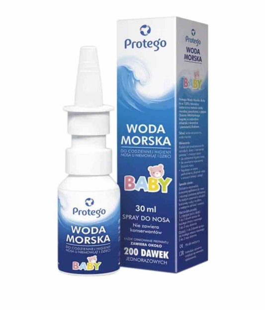 Protego Meerwasser Baby Nasenspray in 30 ml Flasche, sanfte Nasenspülung für Babys, natürliches Meersalz, für eine angenehme Nasenatmung