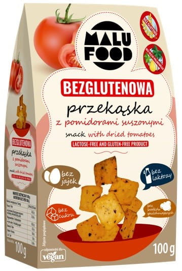 Snack Snacks mit sonnengetrockneten Tomaten von MALU FOOD, glutenfrei, B/C, 100g, knusprige und aromatische Snack-Option