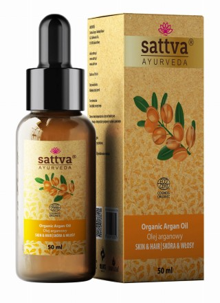 Argan Körper- und Haaröl ECO von SATTVA, 50 ml, flüssiges Öl in dunkler Flasche, natürliche ayurvedische Pflege