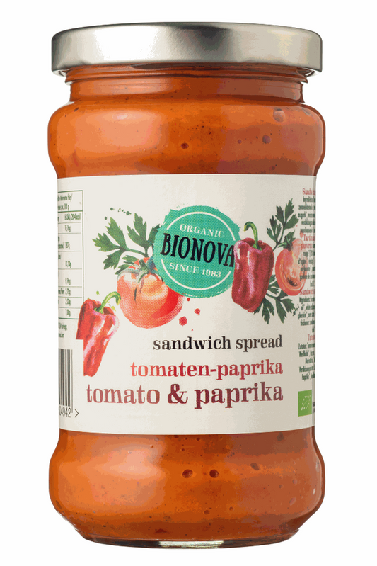 Bio Tomaten-Paprikapaste von BIONOVA in 280 g Glas, cremige und aromatische Tomaten- und Paprikemischung