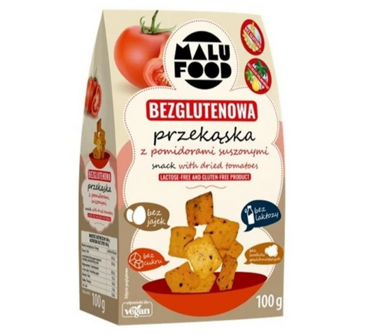 Getrocknete, zuckerfreie Tomatensnacks von MALU FOOD, 100 g, mit frischen, saftigen Tomaten als gesunder Snack.