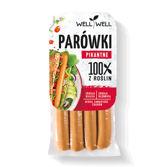 Würzige Gemüse Schweinewurst von WELL WELL, 200 g, mit frischem Gemüse und Schweinefleisch, auf weißem Hintergrund.