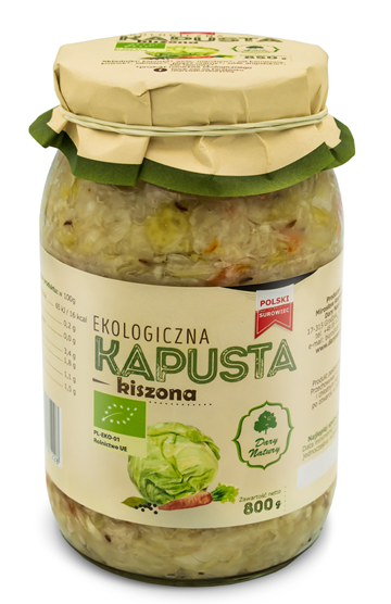 Bio Sauerkraut von DARY NATURY in 800 g Verpackung, frisch und naturbelassen, zeigt das fermentierte Sauerkraut in einer Schüssel.