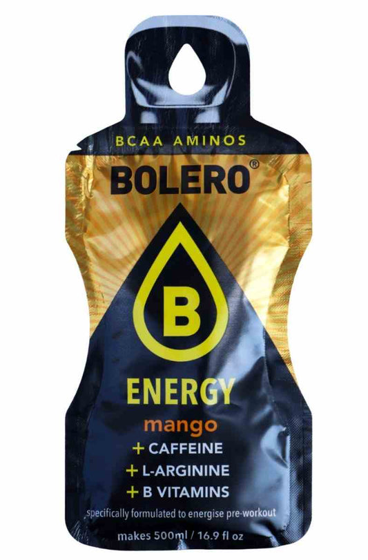 Energie-Bolero Mango in 7g Packung, braune Verpackung mit Mango-Design, ideal für schnellen Energieschub, von Dystrybutor Biogo.pl