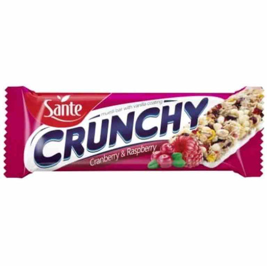 Sante Crunchy Riegel Cranberry-Himbeere in Vanilleglasur, knuspriger Snack mit fruchtigen Beeren und Vanilleglasur, 40g