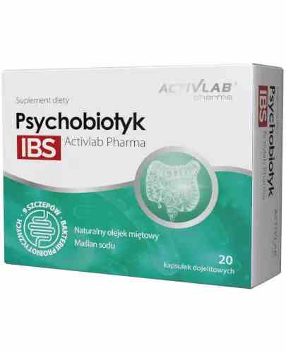ActivLab Psychobiotic IBS Kapseln, probiotische Nahrungsergänzung für Darm und Stimmung, geöffnete Packung mit 20 Kapseln.