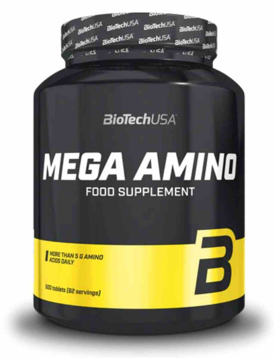 BioTech USA Mega Amino 500 Tabletten, nährstoffreiche Aminosäure-Tabletten für Muskelaufbau und Regeneration.