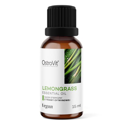 Ätherisches Zitronengrasöl von OSTROVIT in 15 ml Flasche, flüssiges Öl mit frischem Zitronengrasduft, ideal für Aromatherapie.