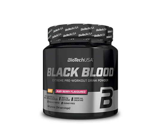 Schwarzes Blut NOX+ BioTech USA Nahrungsergänzung in 340 g Dose mit Beerengeschmack, sportliches Supplement für Energie