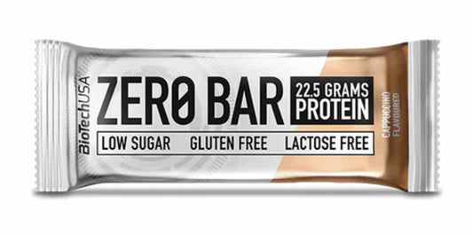 BioTech USA Zero Bar 50g mit Cappuccino-Geschmack, Schokoladenriegel mit cremiger Cappuccino-Füllung und Zuckergehalt.